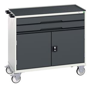 verso mobile cabinet with 2 drawers, door and top tray. WxDxH: 1050x550x965mm. RAL 7035/5010 or selected Bott Verso Mobile  Drawer Cupboard  Tool Trolleys and Tool Butlers